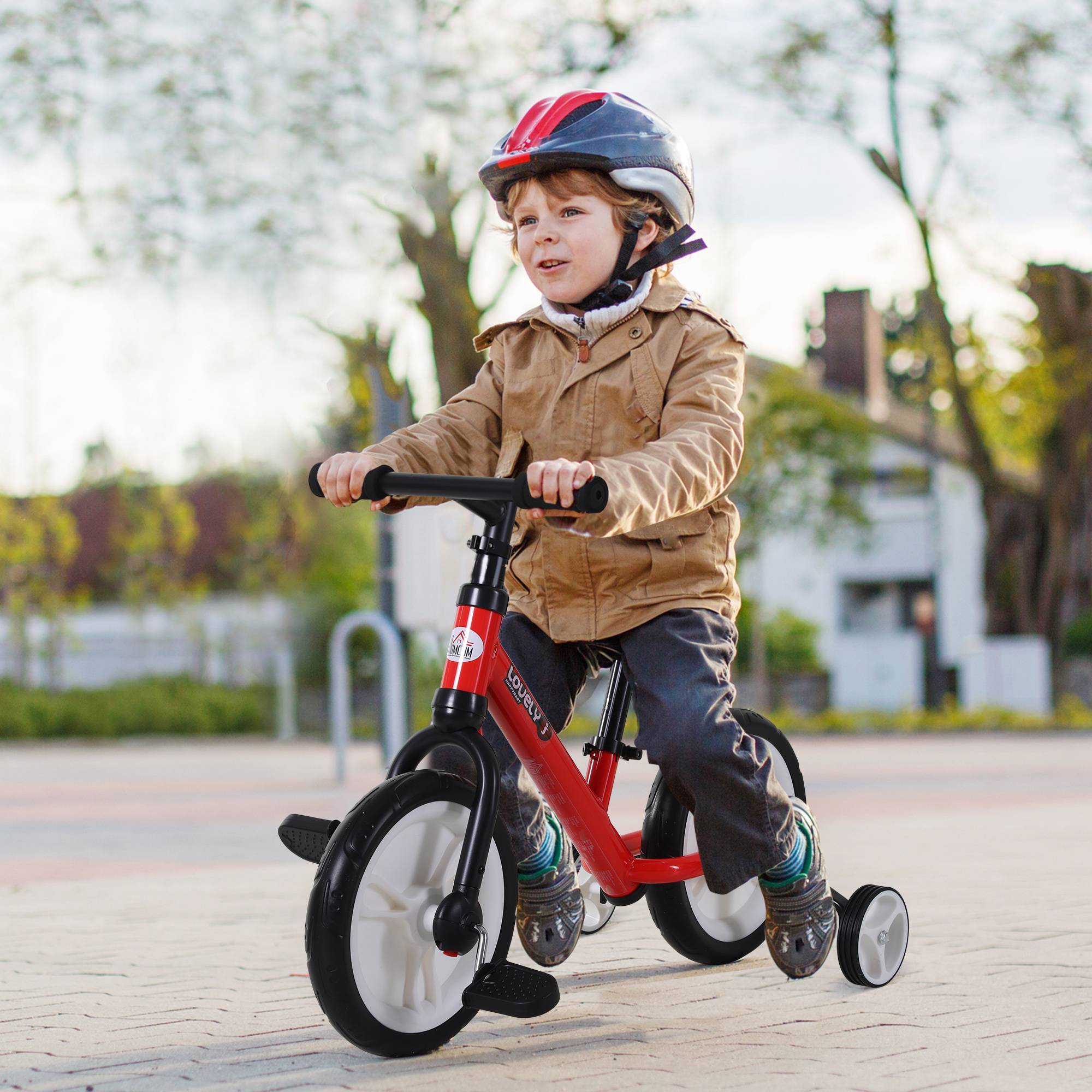 Vélo Enfant draisienne 2 en 1 roulettes et pédales Amovibles Roues 12" Hauteur Selle réglable pour enfants de 2 à 5 ans Acier Rouge - Image 3