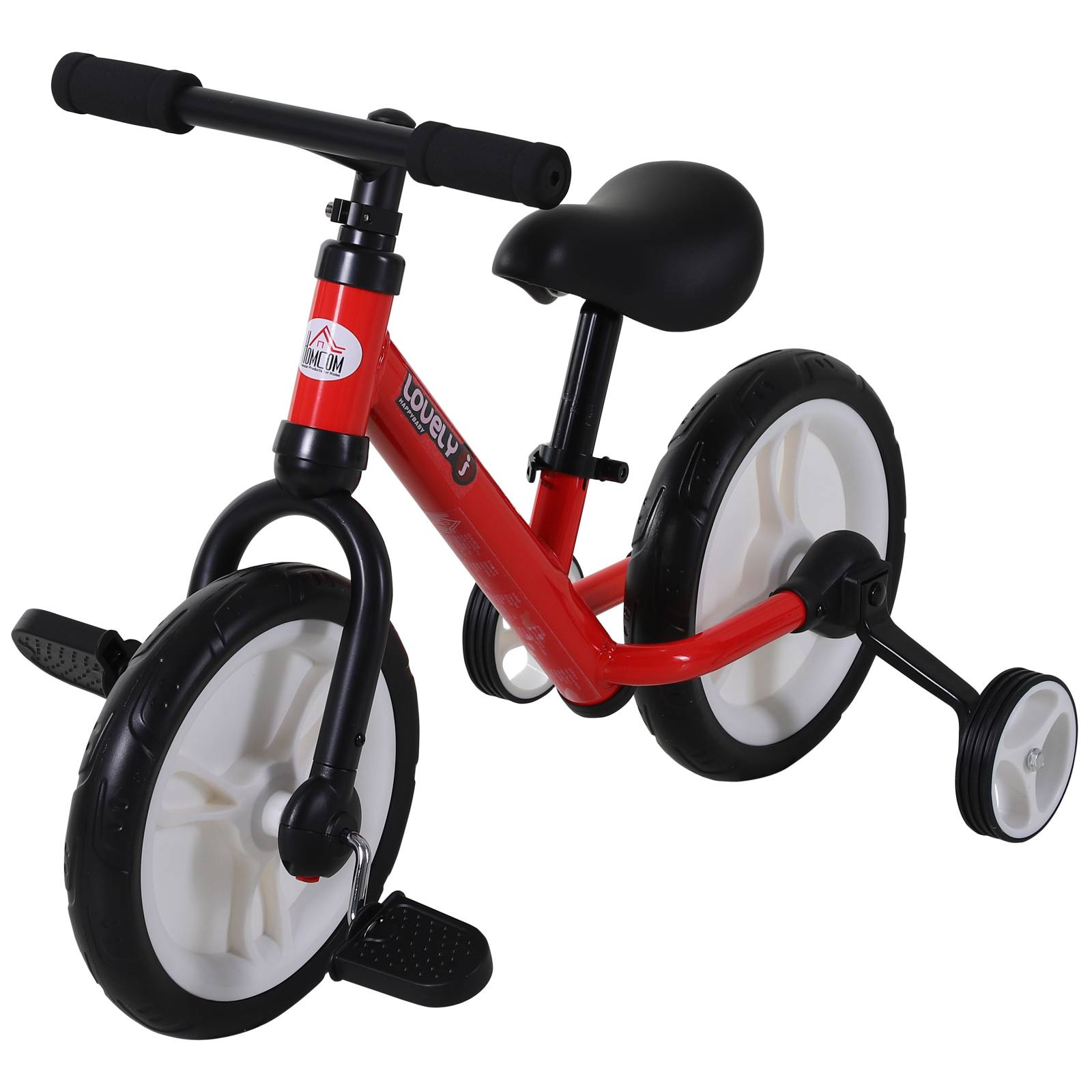 Vélo Enfant draisienne 2 en 1 roulettes et pédales Amovibles Roues 12" Hauteur Selle réglable pour enfants de 2 à 5 ans Acier Rouge - Image 1