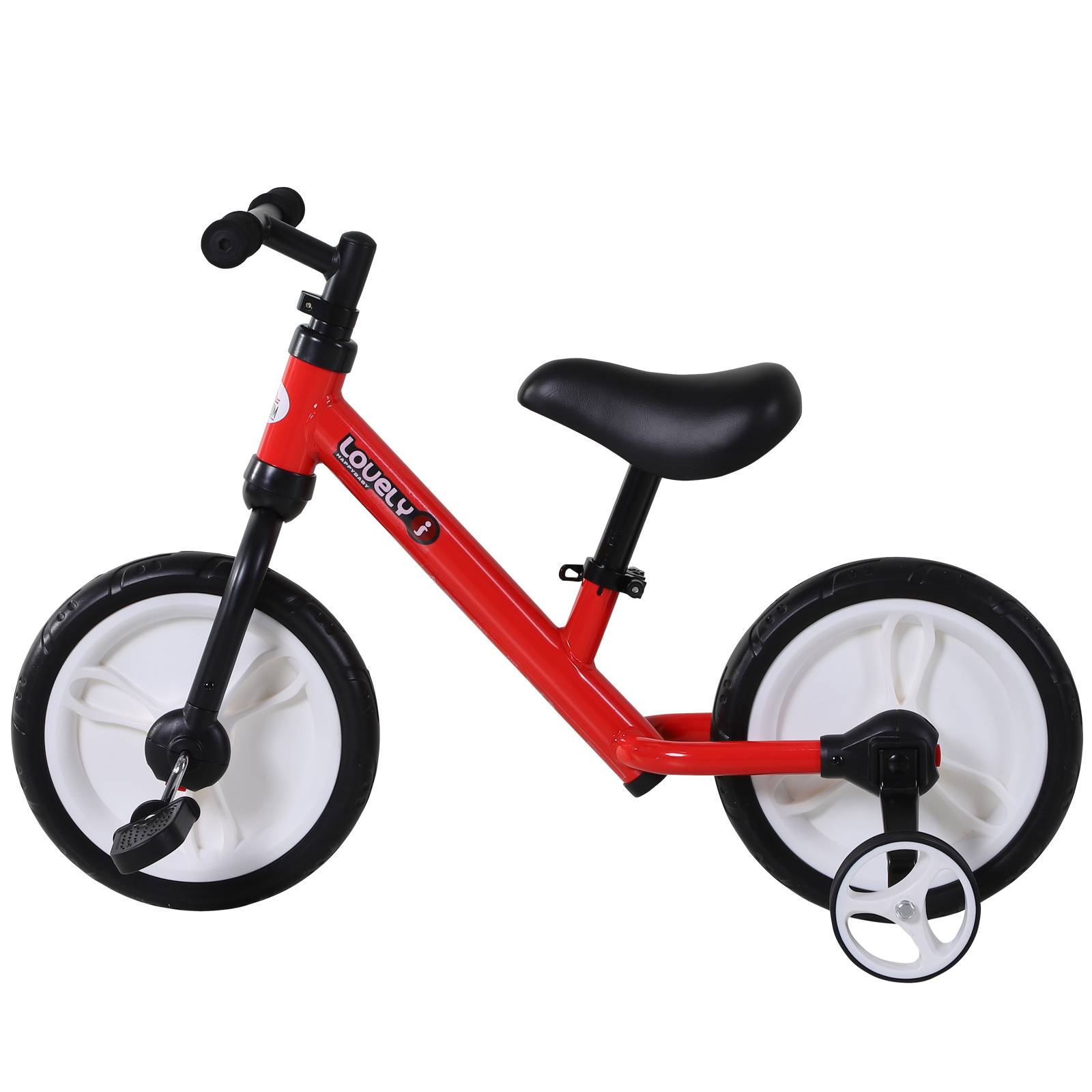 Vélo Enfant draisienne 2 en 1 roulettes et pédales Amovibles Roues 12" Hauteur Selle réglable pour enfants de 2 à 5 ans Acier Rouge - Image 10