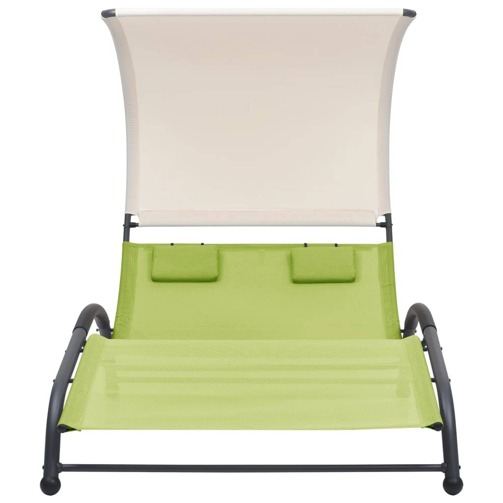 Helloshop26 - Transat chaise longue bain de soleil lit de jardin terrasse meuble d'extérieur double avec auvent textilène vert - Imagen 2