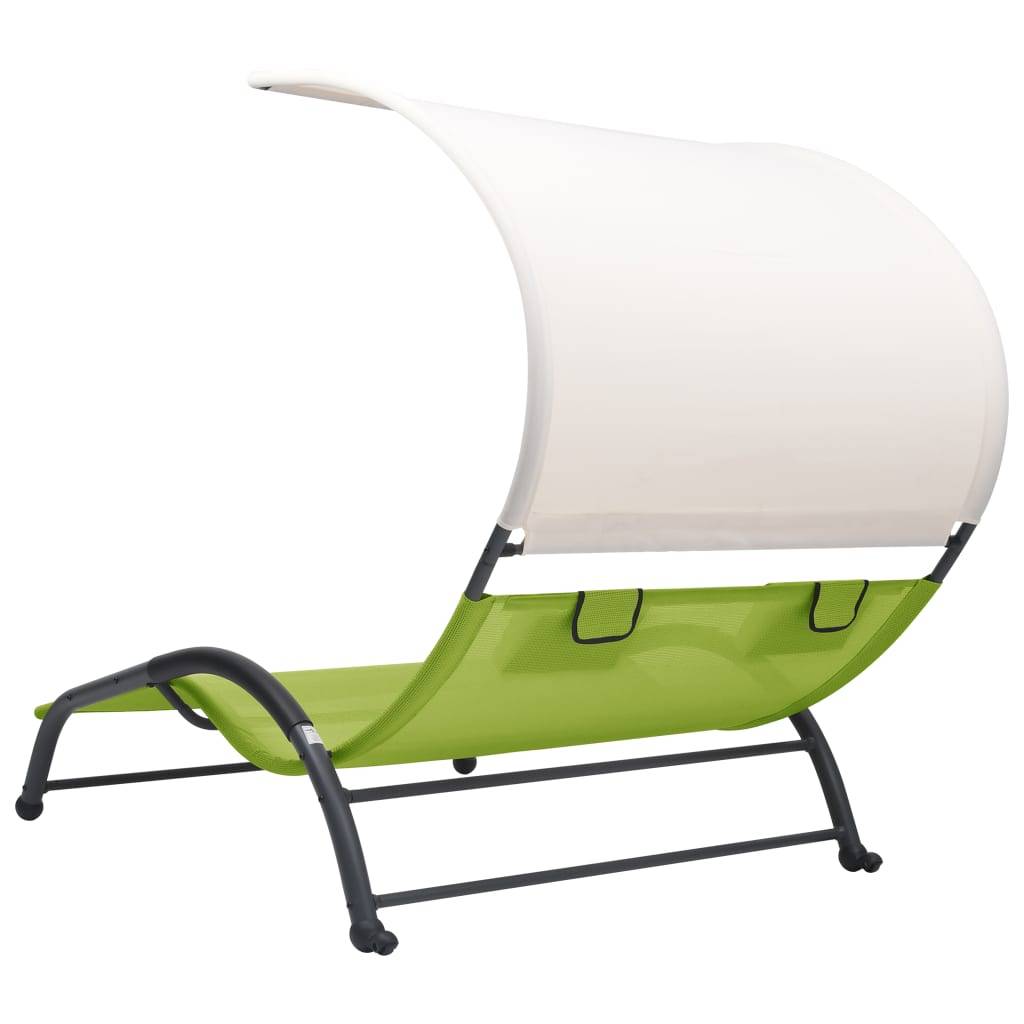 Helloshop26 - Transat chaise longue bain de soleil lit de jardin terrasse meuble d'extérieur double avec auvent textilène vert - Imagen 4