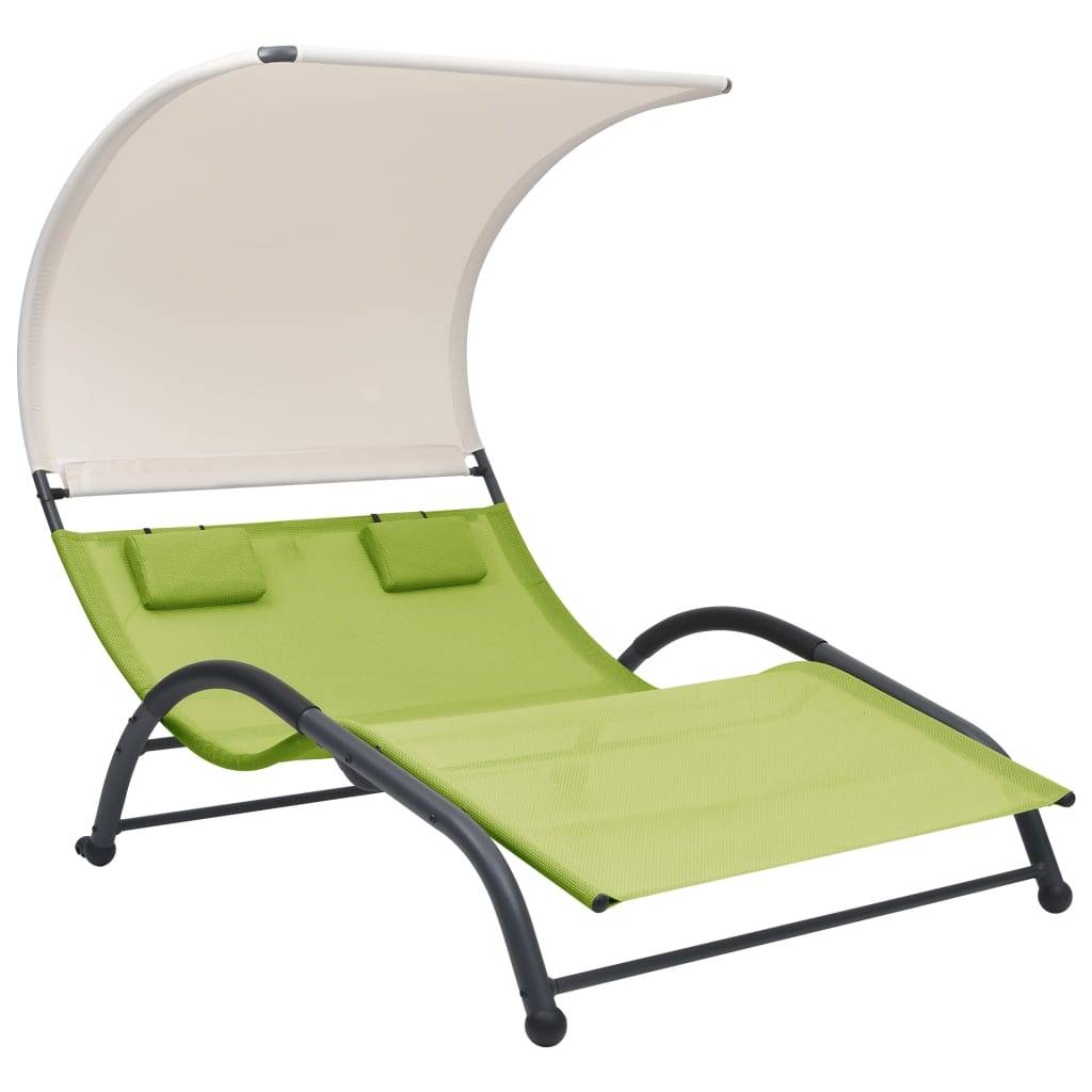 Helloshop26 - Transat chaise longue bain de soleil lit de jardin terrasse meuble d'extérieur double avec auvent textilène vert - Imagen 1