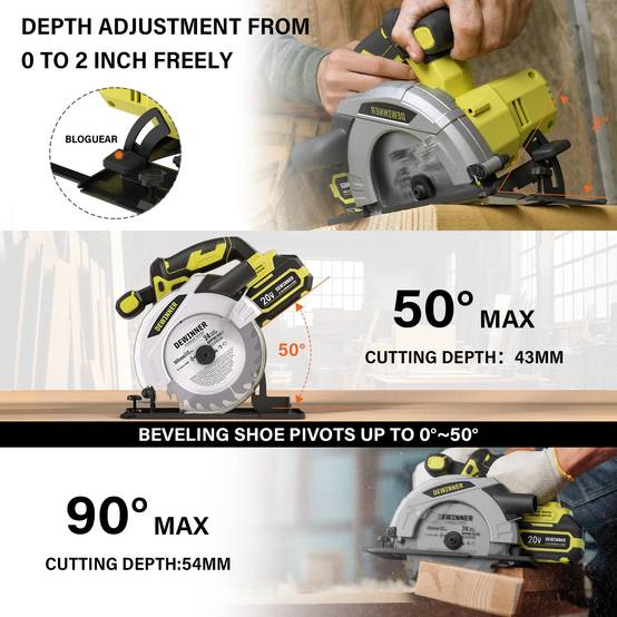 Teeno - Scie Circulaire Sans Fil,Scie Circulaire Pour le Bois 4000RPM,4,0Ah Batterie,Profondeur de Coupe Max: 54mm-38mm,3 Lame +Sac en Toile - Image 3