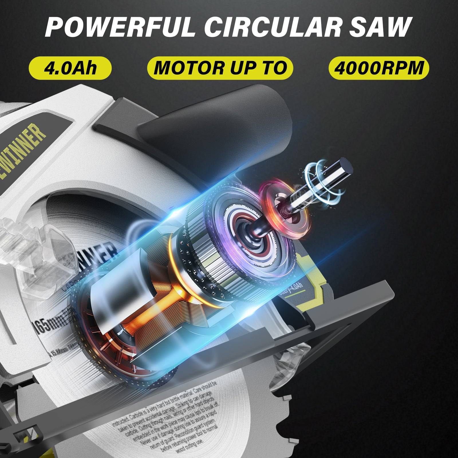 Teeno - Scie Circulaire Sans Fil,Scie Circulaire Pour le Bois 4000RPM,4,0Ah Batterie,Profondeur de Coupe Max: 54mm-38mm,3 Lame +Sac en Toile - Image 6