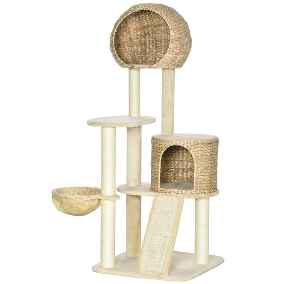 Arbre à chat sisal naturel pour intérieur 2 niches hamac 60x60x150cm beige - ComfortXL Outdoor Living - Image 2