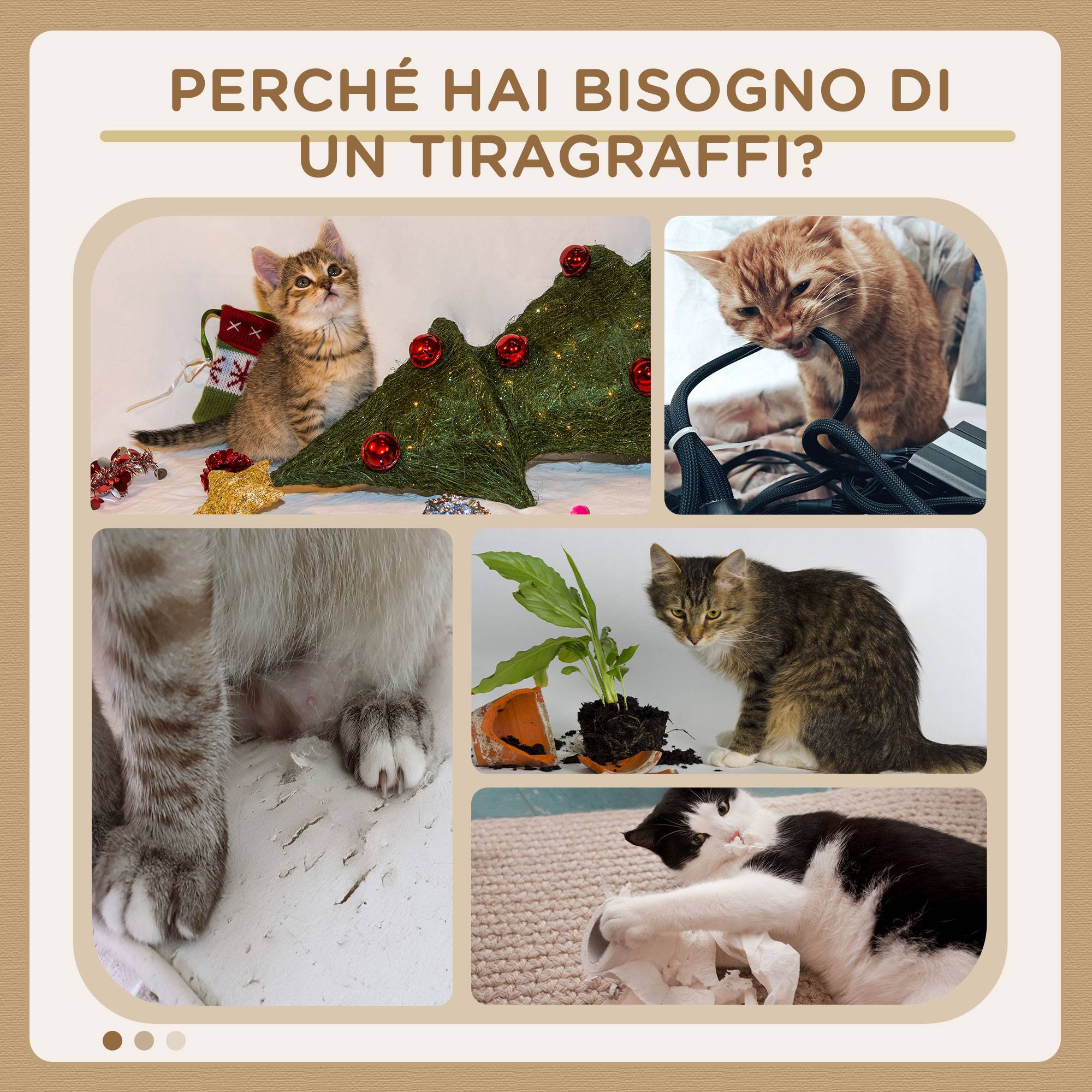Griffoir pour chat de 136 cm avec niche, maison et couchage amovibles, poteaux en jute, beige - Image 8