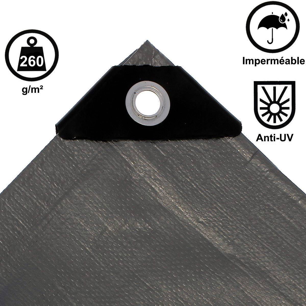 Gt Market - Bâche de protection grise ultra résistante - 260 g/m² - 8 x 12 mètres - GT MARKET - Imagen 2