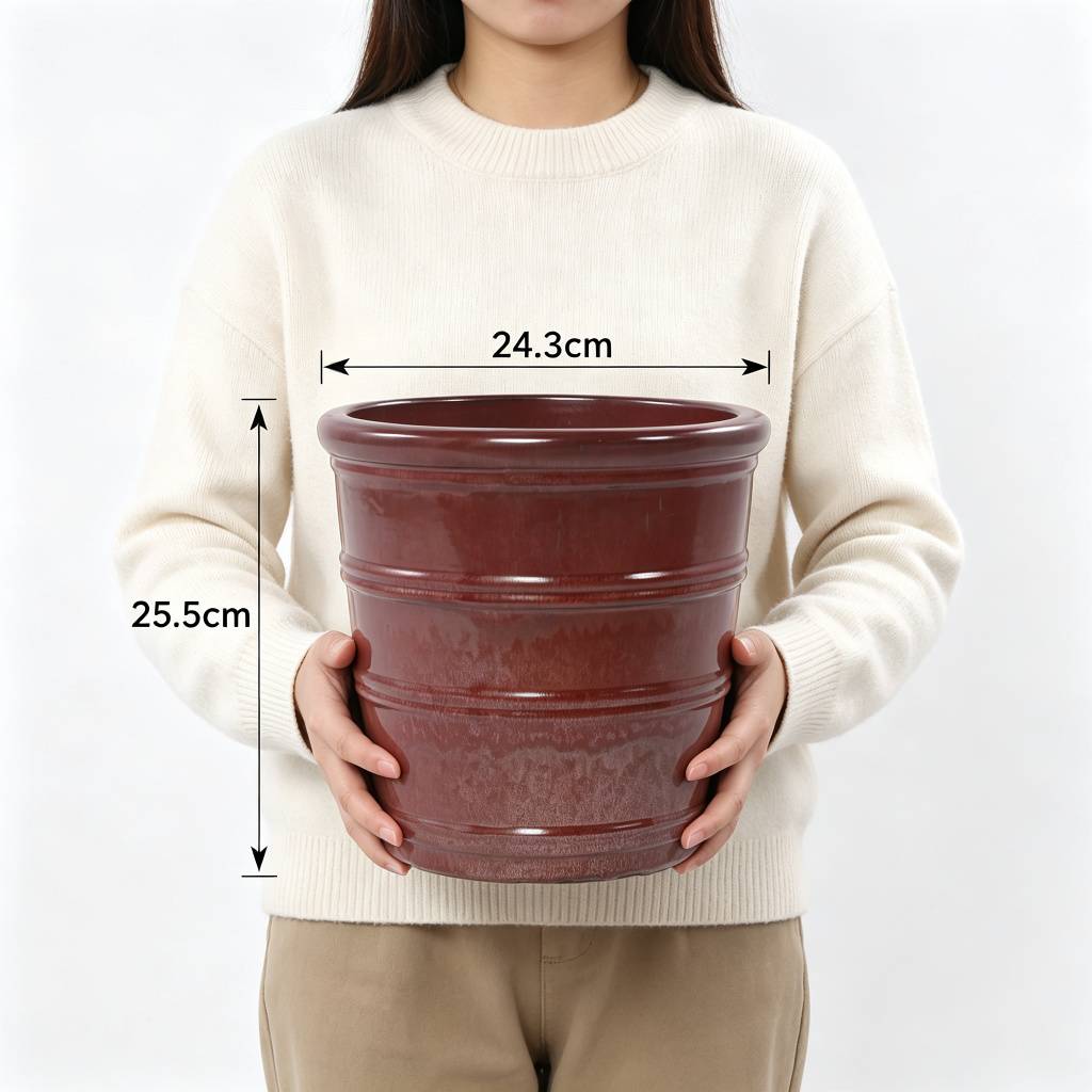 ComfortXL - Pot de fleurs en céramique pour intérieur et balcon avec drainage Ø 24,3 cm brun rouge - ComfortXL Outdoor Living - Image 3