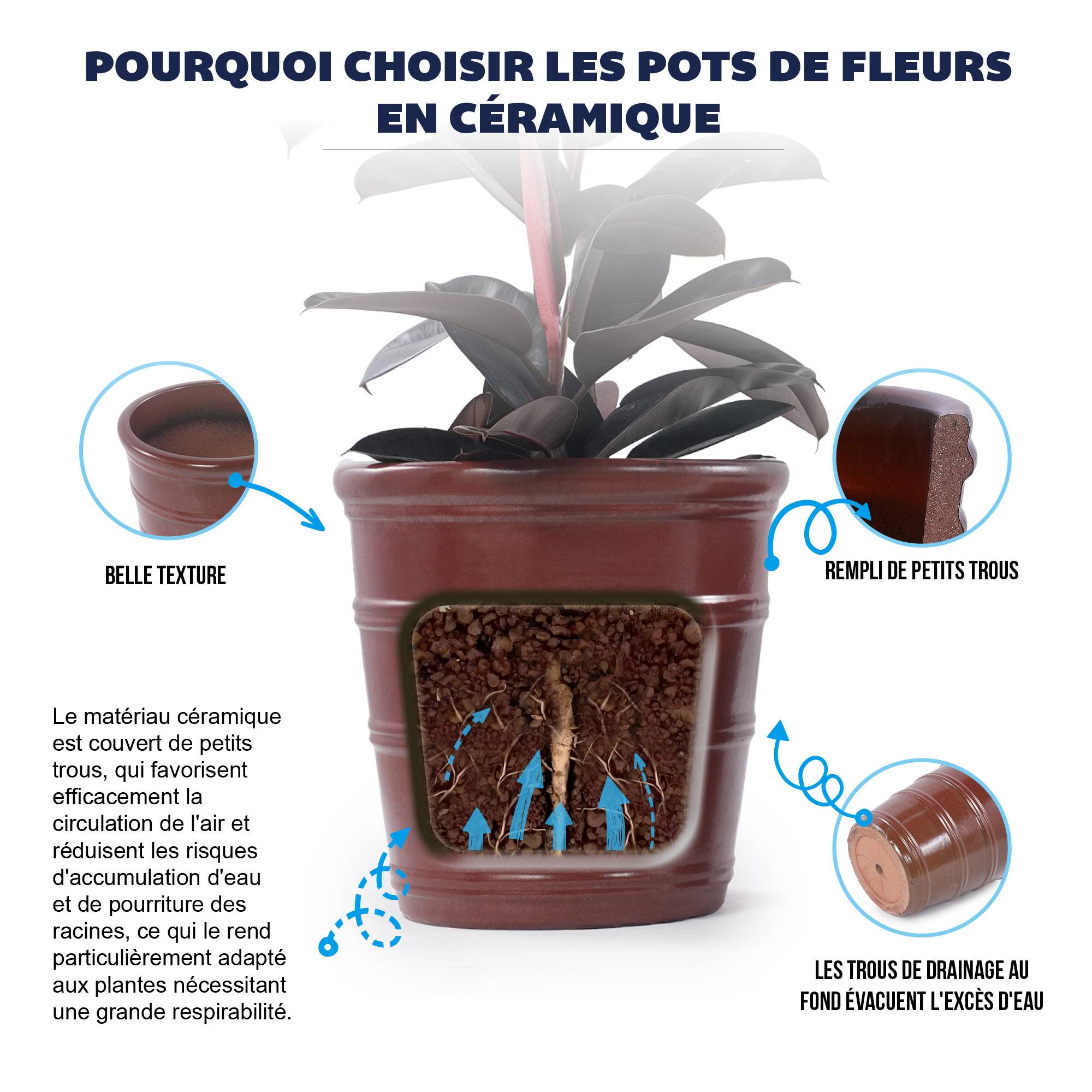 ComfortXL - Pot de fleurs en céramique pour intérieur et balcon avec drainage Ø 24,3 cm brun rouge - ComfortXL Outdoor Living - Image 2