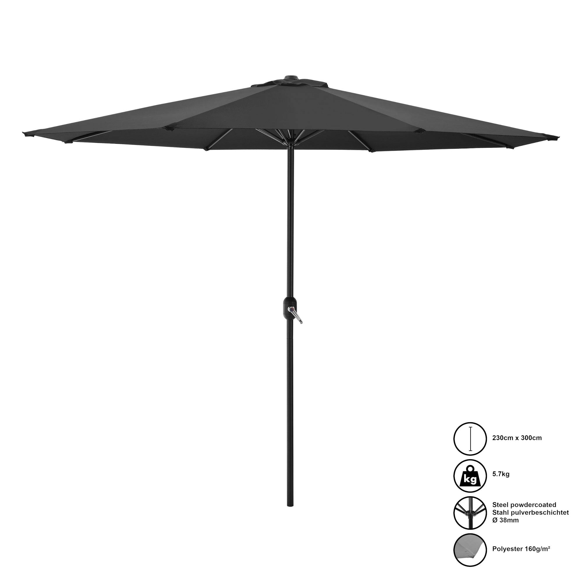 Helloshop26 - Parasol de jardin polyester acier 300 x 230 cm noir - Imagen 6
