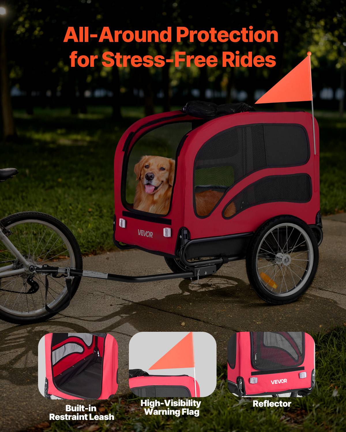 VEVOR Remorque de vélo pour chien animaux compagnie chat 45 kg résistant à l'eau - Image 5