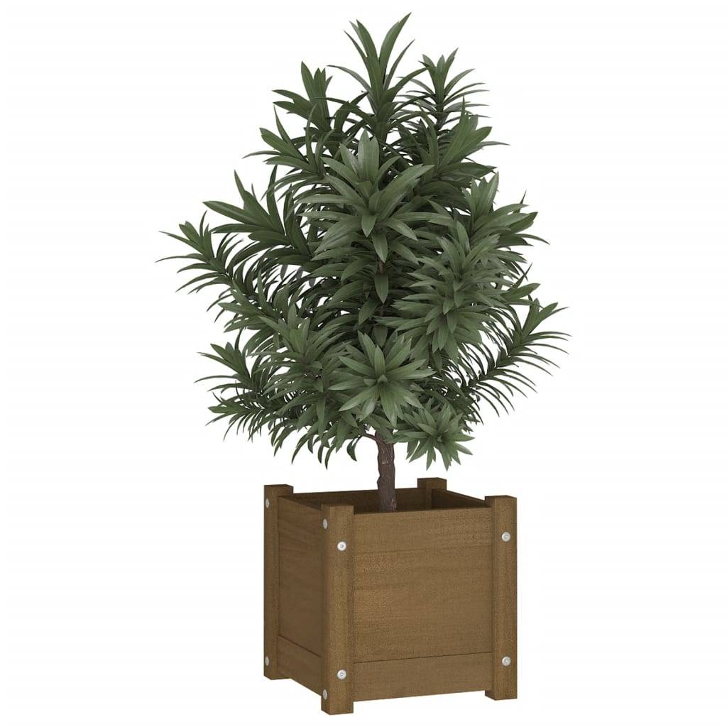 Maison Chic - Jardinière d'extérieur - Pot De Fleurs Marron miel 31x31x31 cm Bois de pin massif - Imagen 3