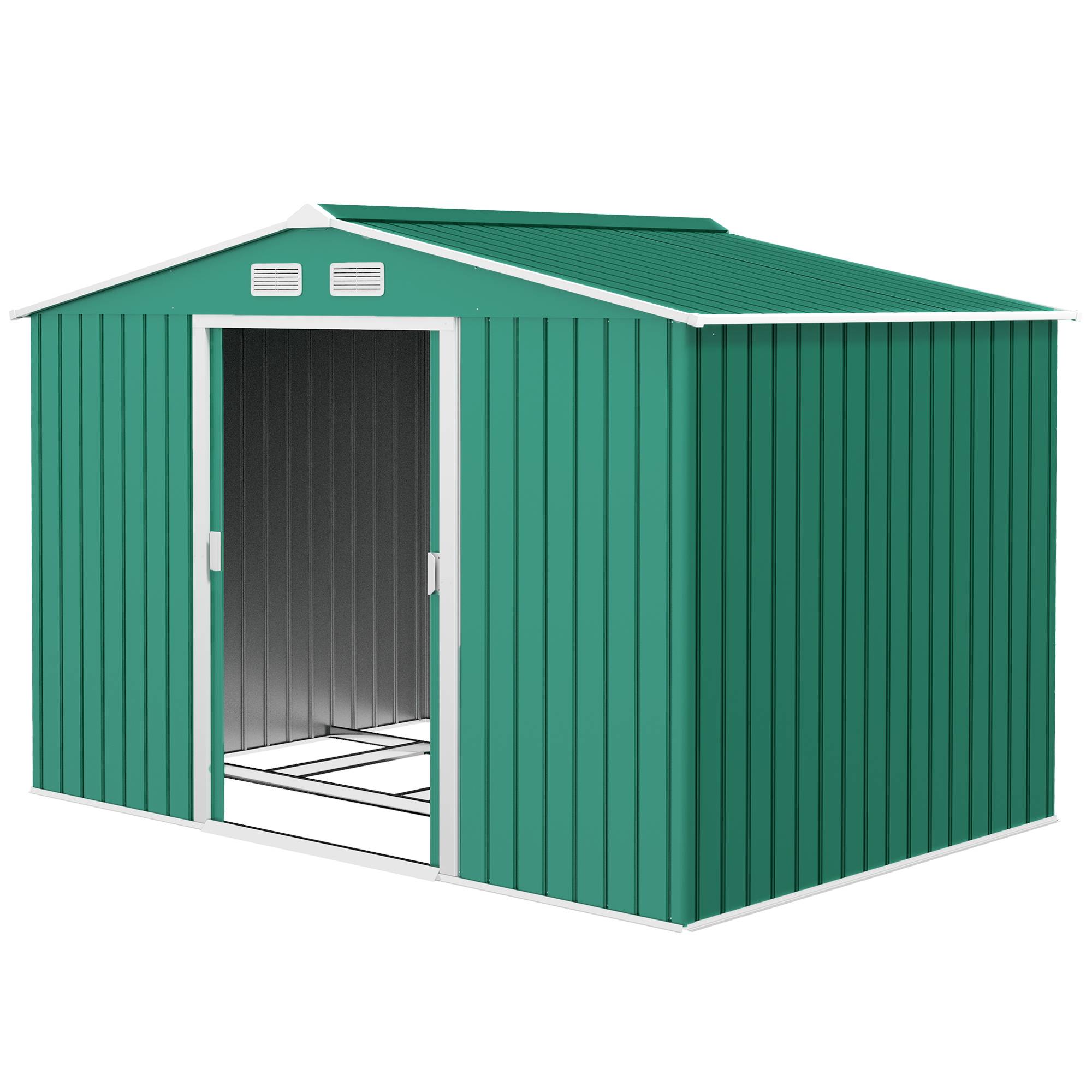 Abri vert foncé 4,9 m² 277x195x192 cm avec 2 portes coulissantes et base renforcée, grand rangement jardin design pratique et robuste - Image 2