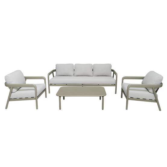 Wilsa Garden - Salon de jardin bas 5p en aluminium Kaki clair et tissu Beige chiné LINDOS - Image 2