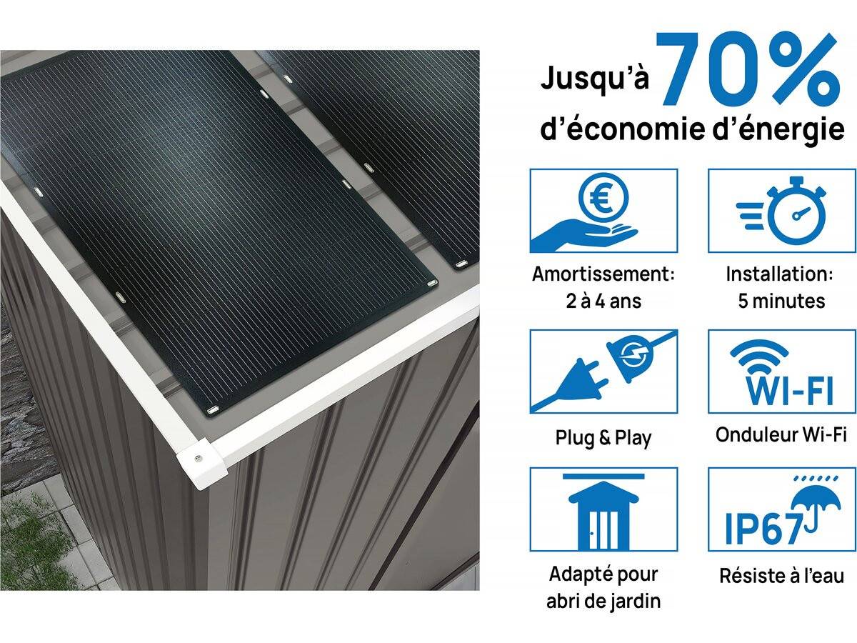 Habitat Et Jardin - Abri Jardin Métal "dallas" - 12,99 M² Avec Panneaux Solaires - Taupe -habitat Et Jardin - Imagen 3
