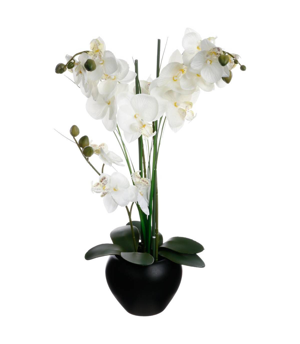 Plante artificielle Orchidée dans un pot en céramique noire H 53 cm - Image 1