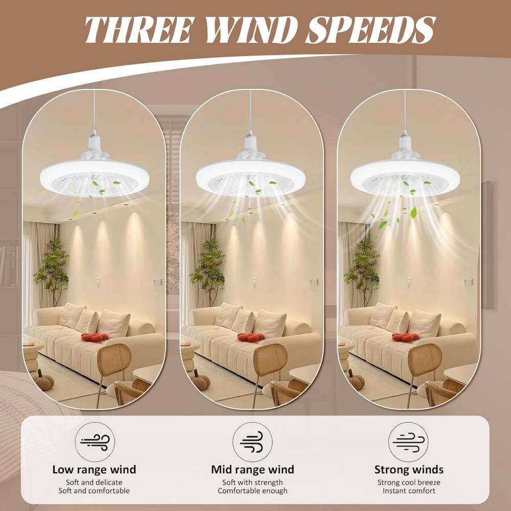 ventilateur suspendu--Ventilateur plafonnier avec lumière LED E27 – 3 vitesses & lumière réglable – Design silencieux– Living123 - Image 6