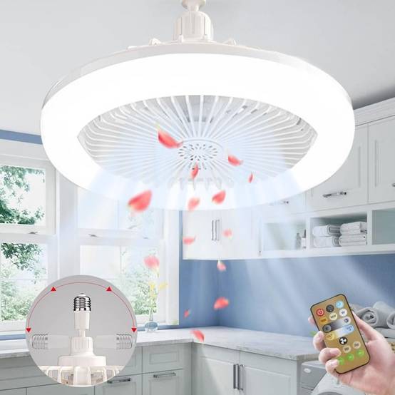 ventilateur suspendu--Ventilateur plafonnier avec lumière LED E27 – 3 vitesses & lumière réglable – Design silencieux– Living123 - Image 2