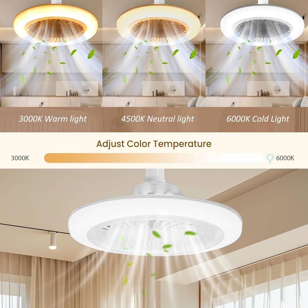 ventilateur suspendu--Ventilateur plafonnier avec lumière LED E27 – 3 vitesses & lumière réglable – Design silencieux– Living123 - Image 7