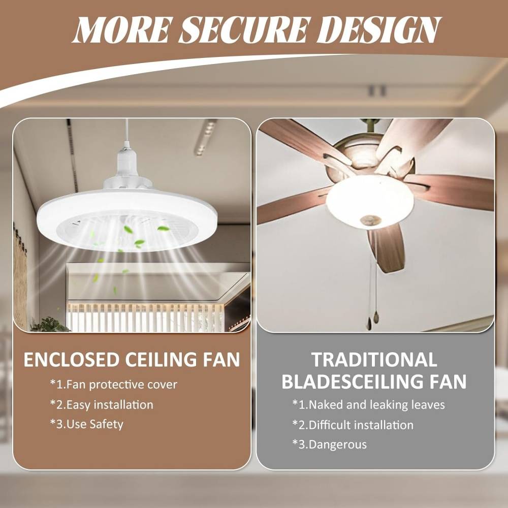ventilateur suspendu--Ventilateur plafonnier avec lumière LED E27 – 3 vitesses & lumière réglable – Design silencieux– Living123 - Image 5