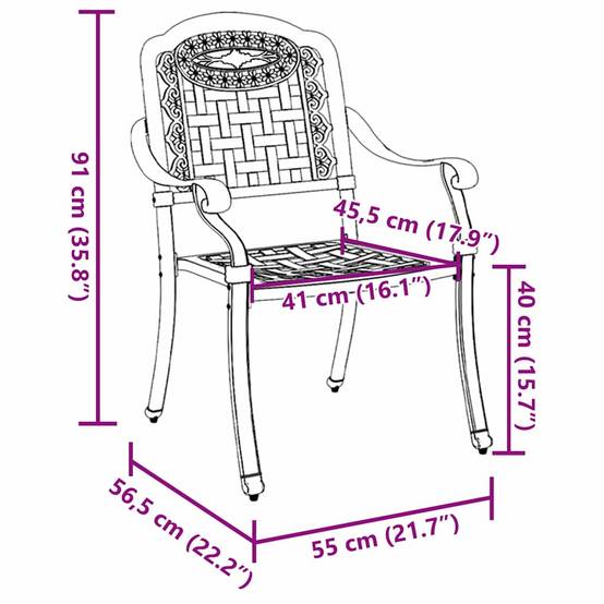 Chaise de jardin aluminium noir 55 x 56,5 x 91 cm (Lot de 2) - PANGIVO - Image 8