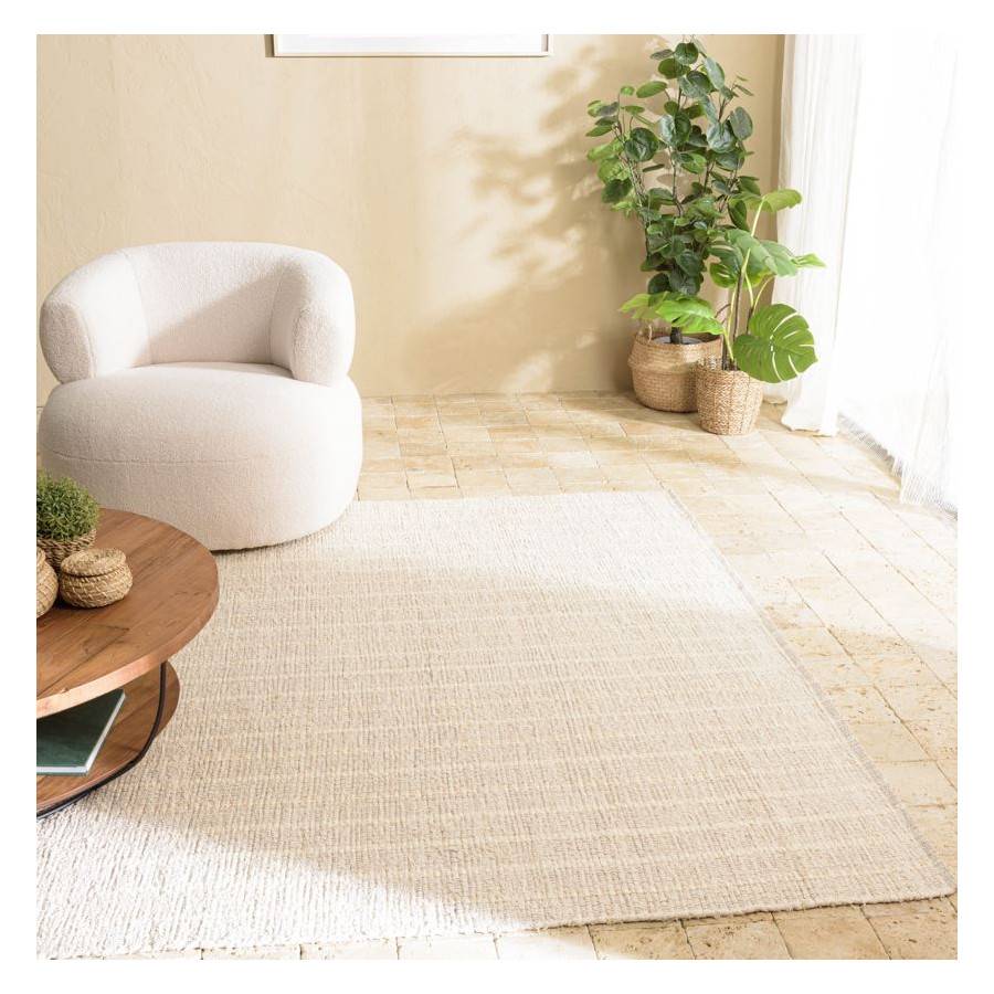 Macabane - CHARLES - Tapis rectangulaire 160x230cm en coton recyclé couleur ivoire - Imagen 2
