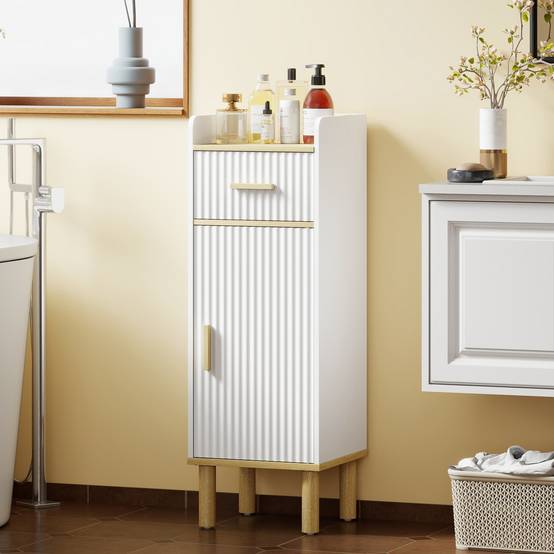 Meuble salle de bain étroit avec étagère réglable, colonne rangement verticale WC salle de bain blanc gain de place - Image 4