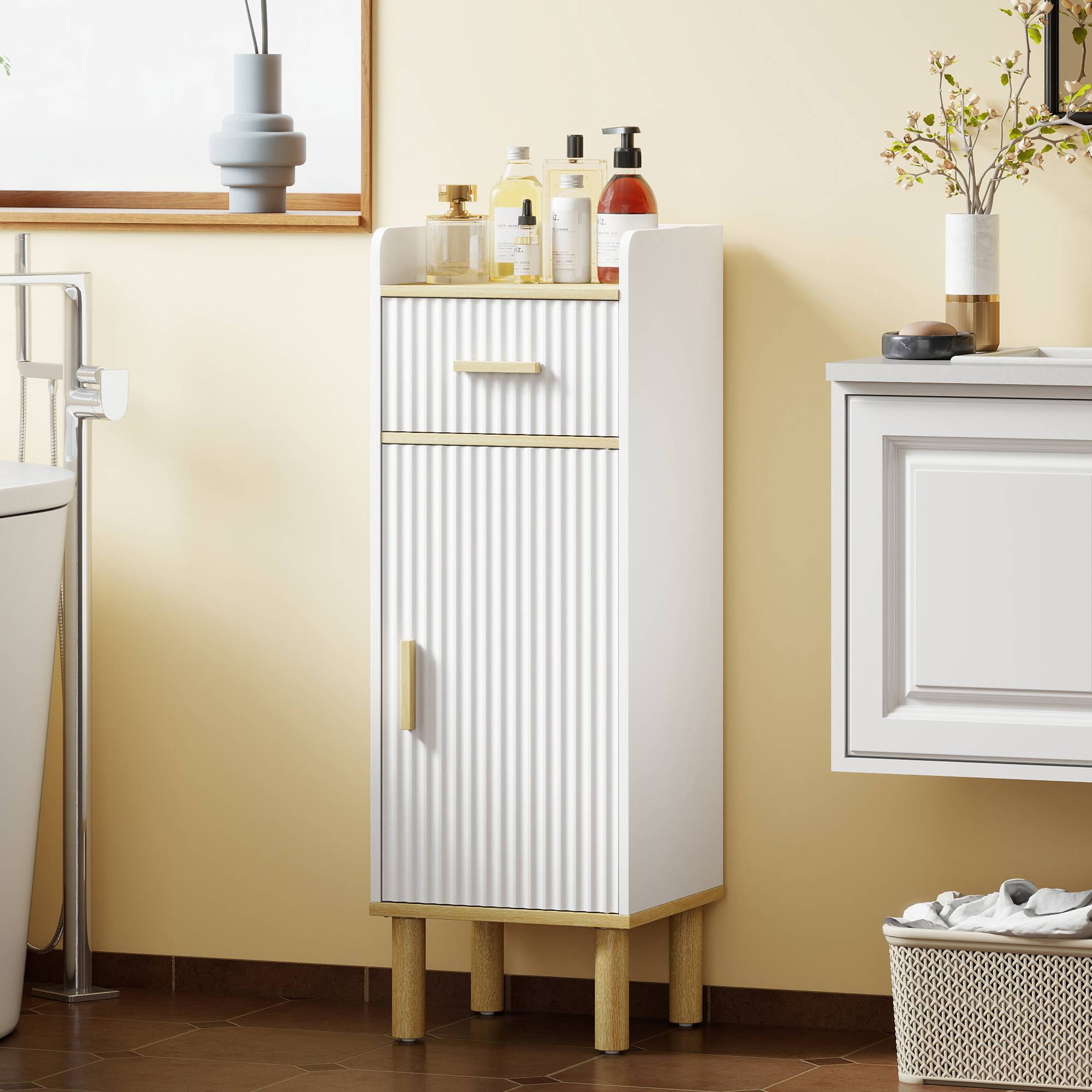 Meuble salle de bain étroit avec étagère réglable, colonne rangement verticale WC salle de bain blanc gain de place - Image 4