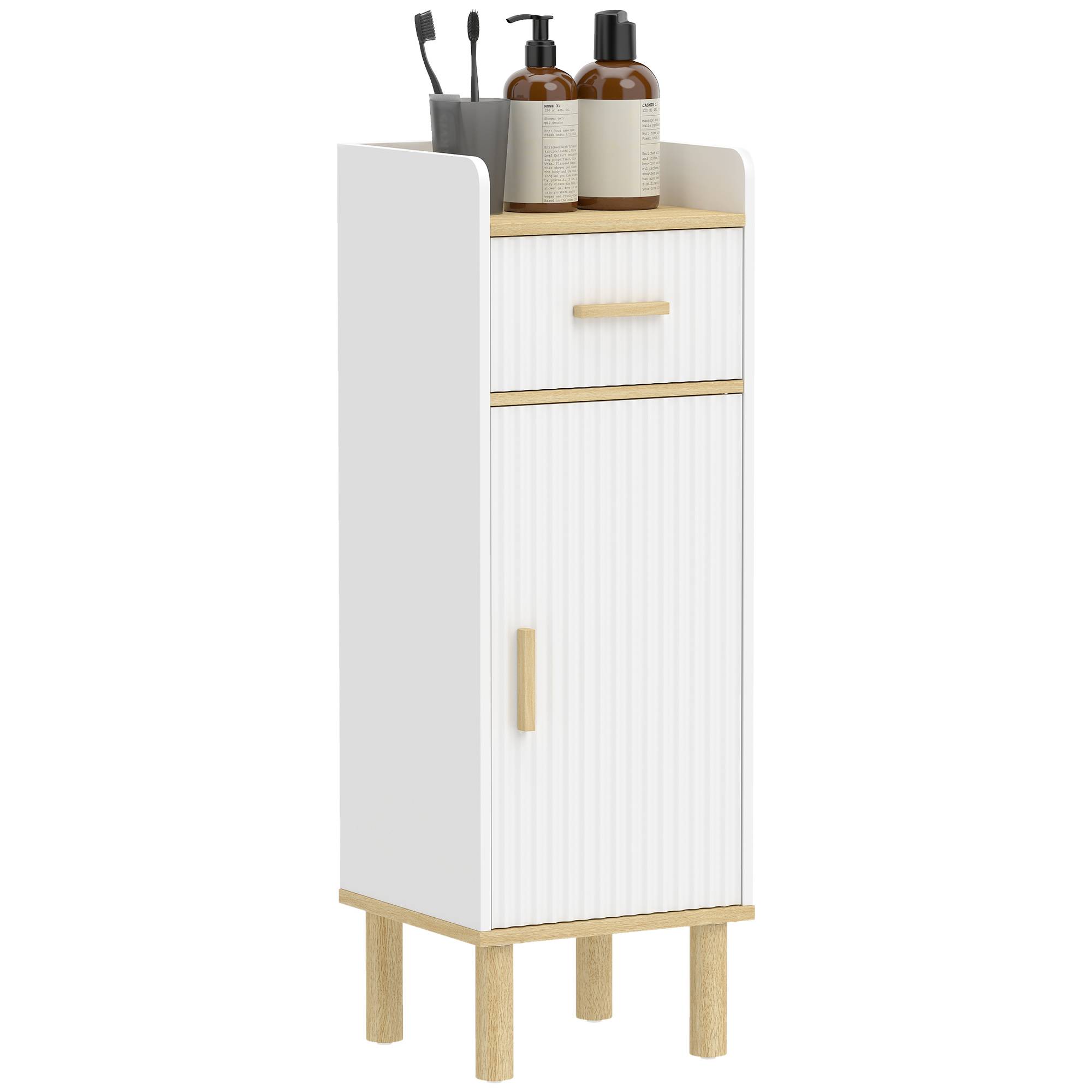 Meuble salle de bain étroit avec étagère réglable, colonne rangement verticale WC salle de bain blanc gain de place - Image 1