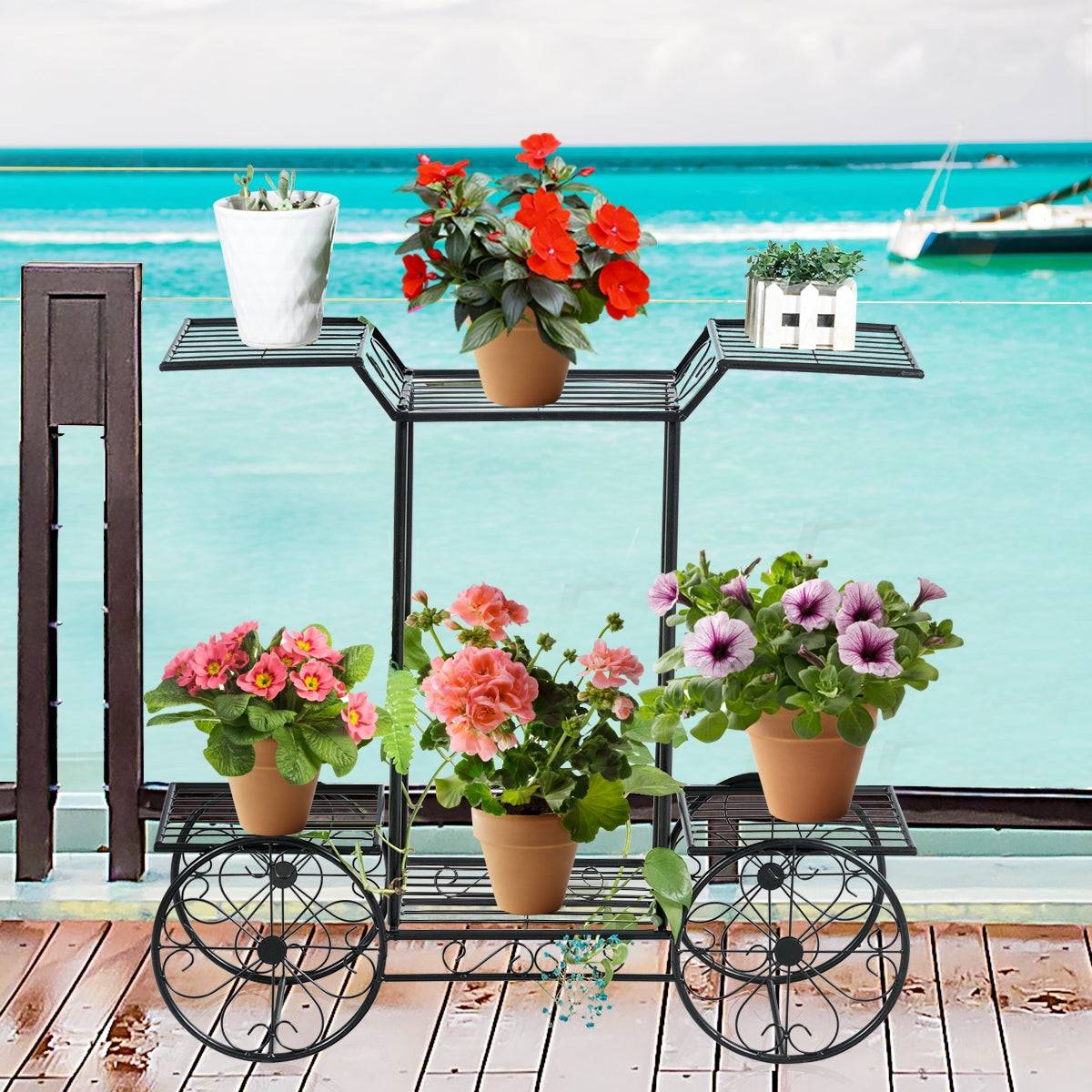 Helloshop26 - Support métallique pour jardin 80,5 x 25 x 75 cm support des plantes en pots 6 étages noir - Imagen 2