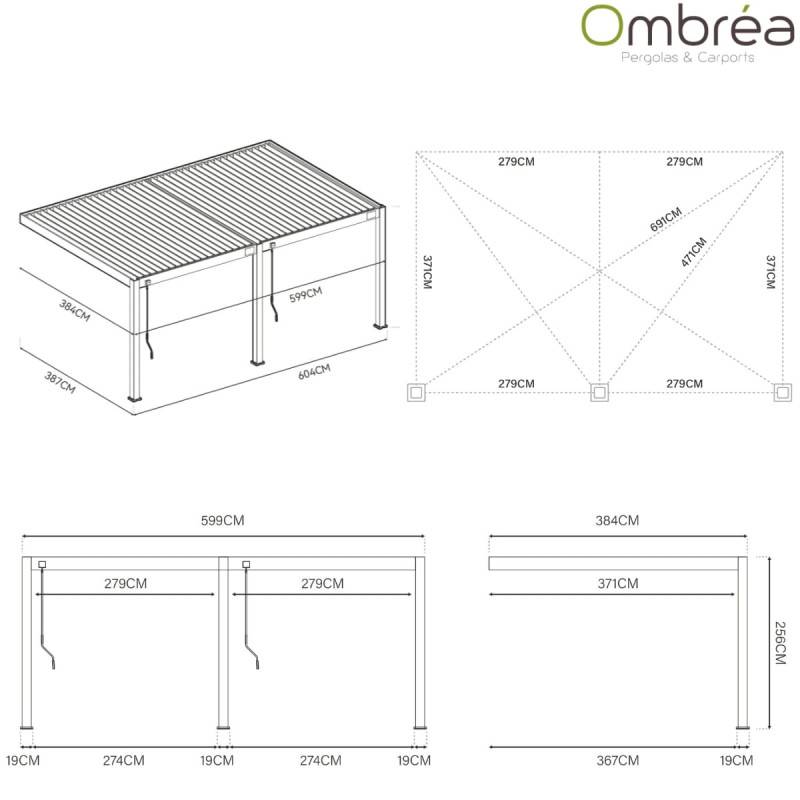 Ombrea - Pergola bioclimatique Ombréa VS adossée 4x6M - V2 - Anthracite/blanc - Image 2