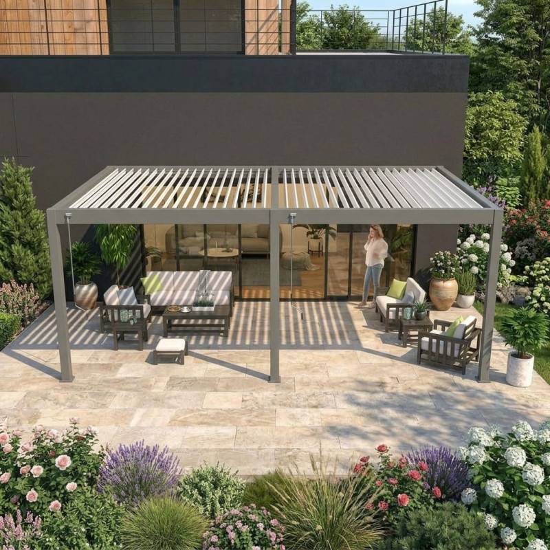 Ombrea - Pergola bioclimatique Ombréa VS adossée 4x6M - V2 - Anthracite/blanc - Image 9