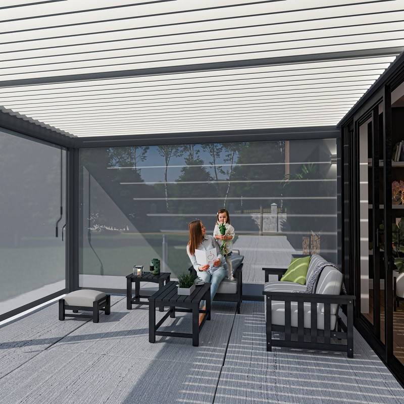 Ombrea - Pergola bioclimatique Ombréa VS adossée 4x6M - V2 - Anthracite/blanc - Image 4
