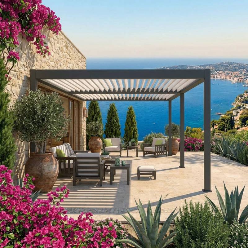 Ombrea - Pergola bioclimatique Ombréa VS adossée 4x6M - V2 - Anthracite/blanc - Image 7