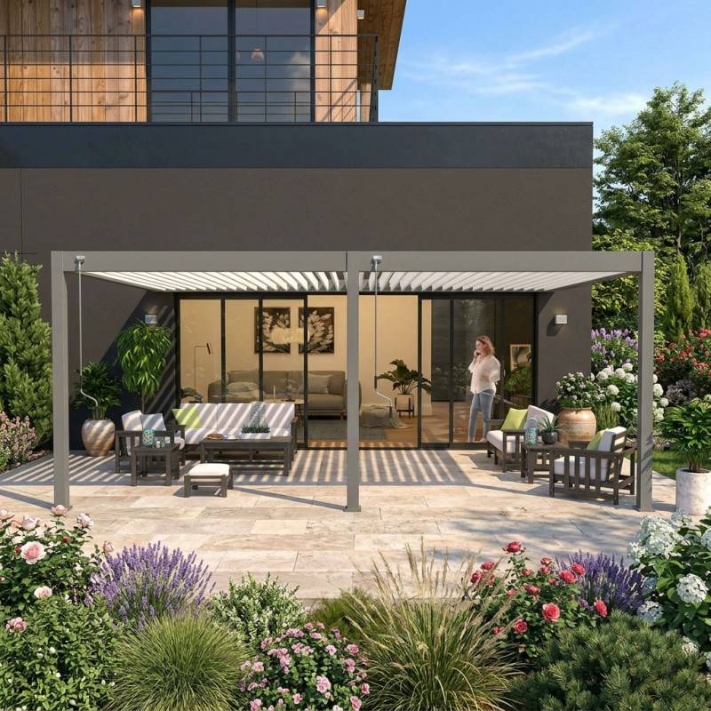 Ombrea - Pergola bioclimatique Ombréa VS adossée 4x6M - V2 - Anthracite/blanc - Image 10