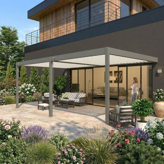 Ombrea - Pergola bioclimatique Ombréa VS adossée 4x6M - V2 - Anthracite/blanc - Image 8