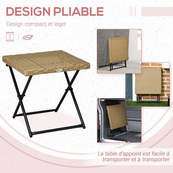 Table basse pliable jardin résine tressée terrasse bout canapé 40x40x40cm bois - ComfortXL Outdoor Living - Image 6