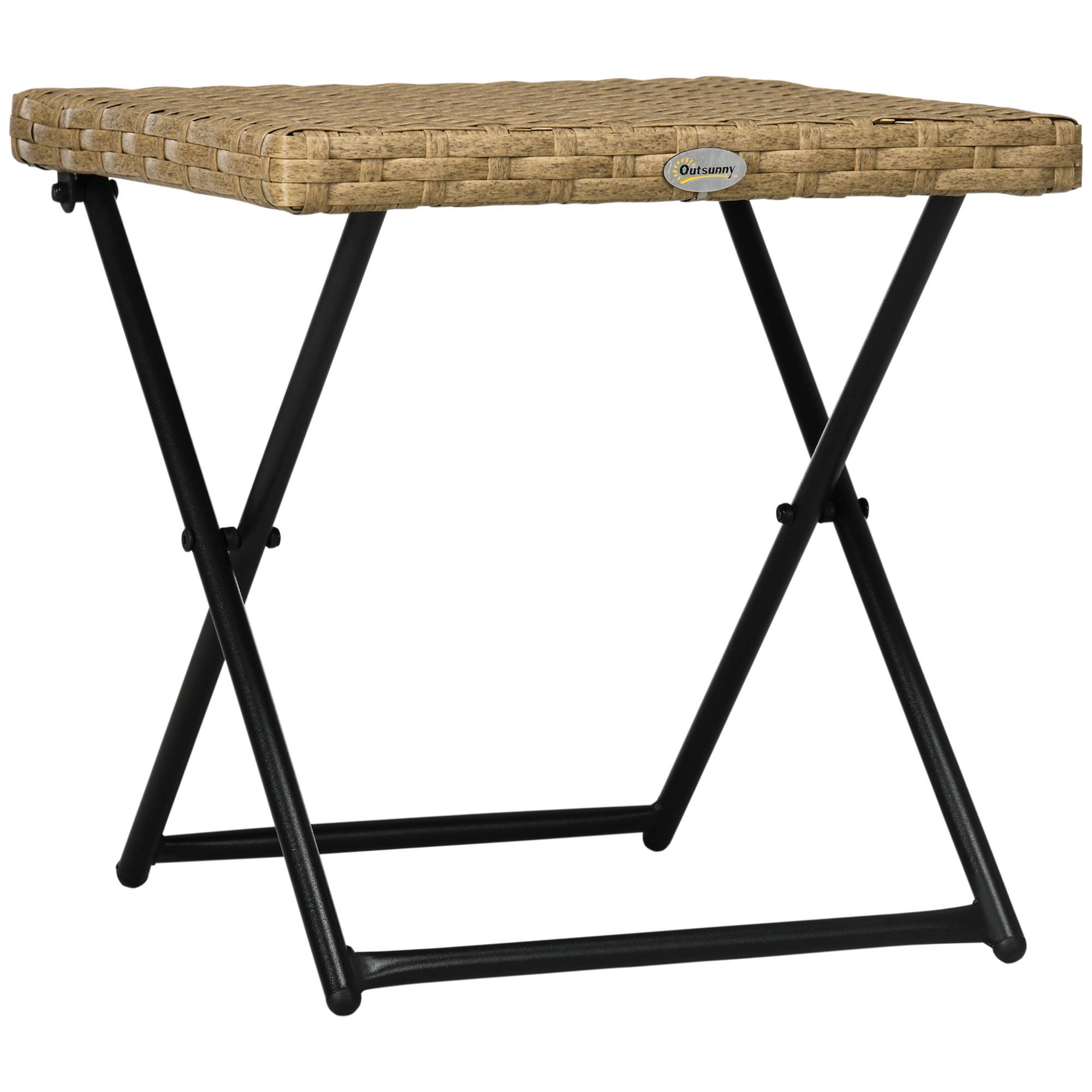 Table basse pliable jardin résine tressée terrasse bout canapé 40x40x40cm bois - ComfortXL Outdoor Living - Image 2