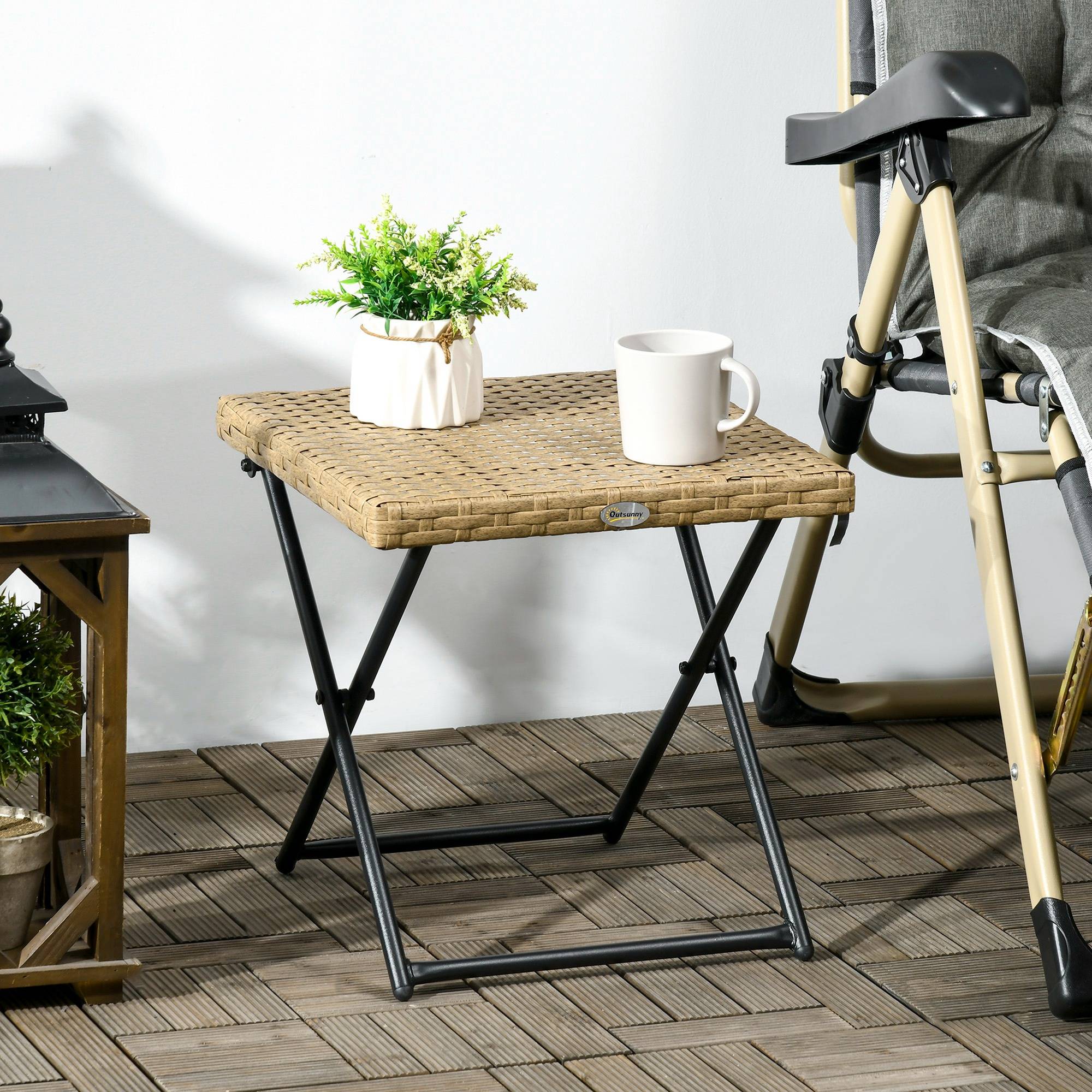 Table basse pliable jardin résine tressée terrasse bout canapé 40x40x40cm bois - ComfortXL Outdoor Living - Image 4