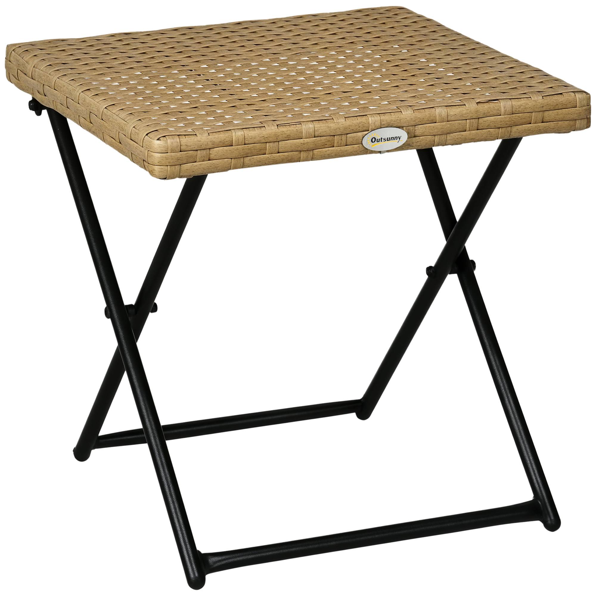 Table basse pliable jardin résine tressée terrasse bout canapé 40x40x40cm bois - ComfortXL Outdoor Living - Image 1