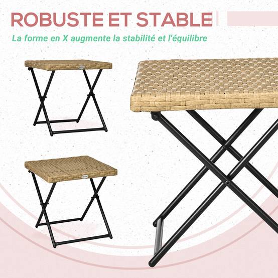 Table basse pliable jardin résine tressée terrasse bout canapé 40x40x40cm bois - ComfortXL Outdoor Living - Image 8