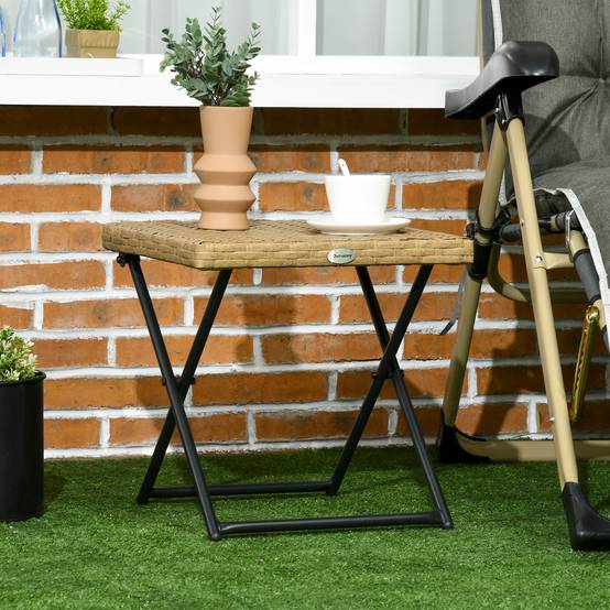 Table basse pliable jardin résine tressée terrasse bout canapé 40x40x40cm bois - ComfortXL Outdoor Living - Image 3