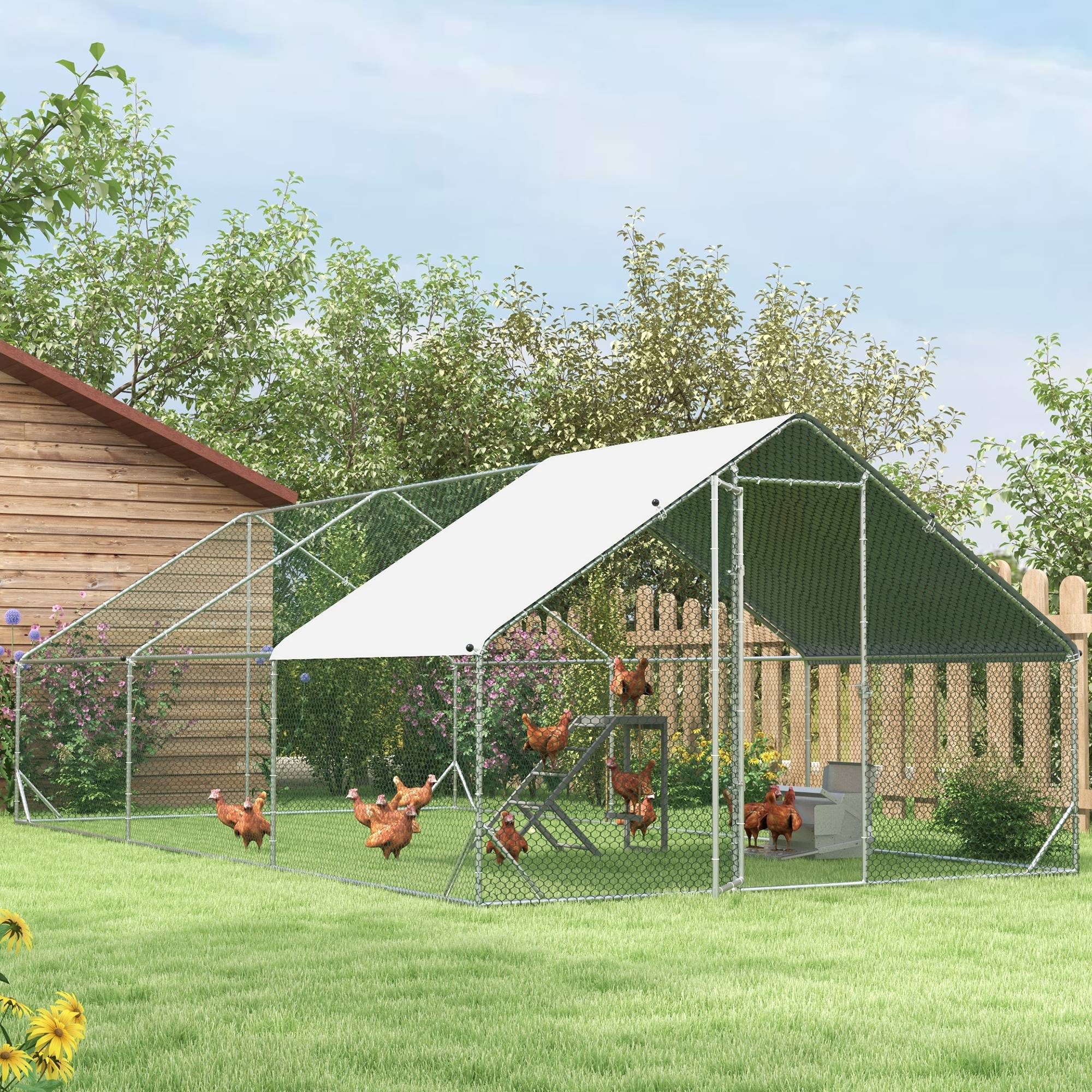 Enclos Poulailler XXL Acier Galvanisé Volière Extérieure Toit Imperméable 18m² 3x6x2m Argent - ComfortXL Pet Living - Image 8