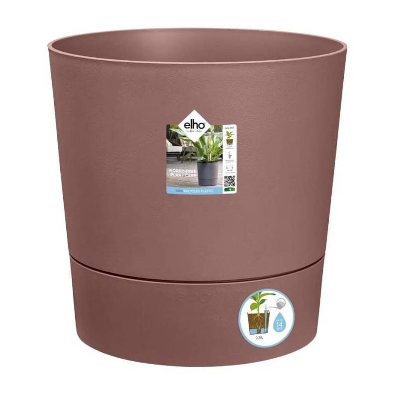 Elho - Pot De Fleurs Rond Greensense Aqua Care - Plastique Réservoir - Avec Roulettes - ø35 - Brun Argile - Imagen 1