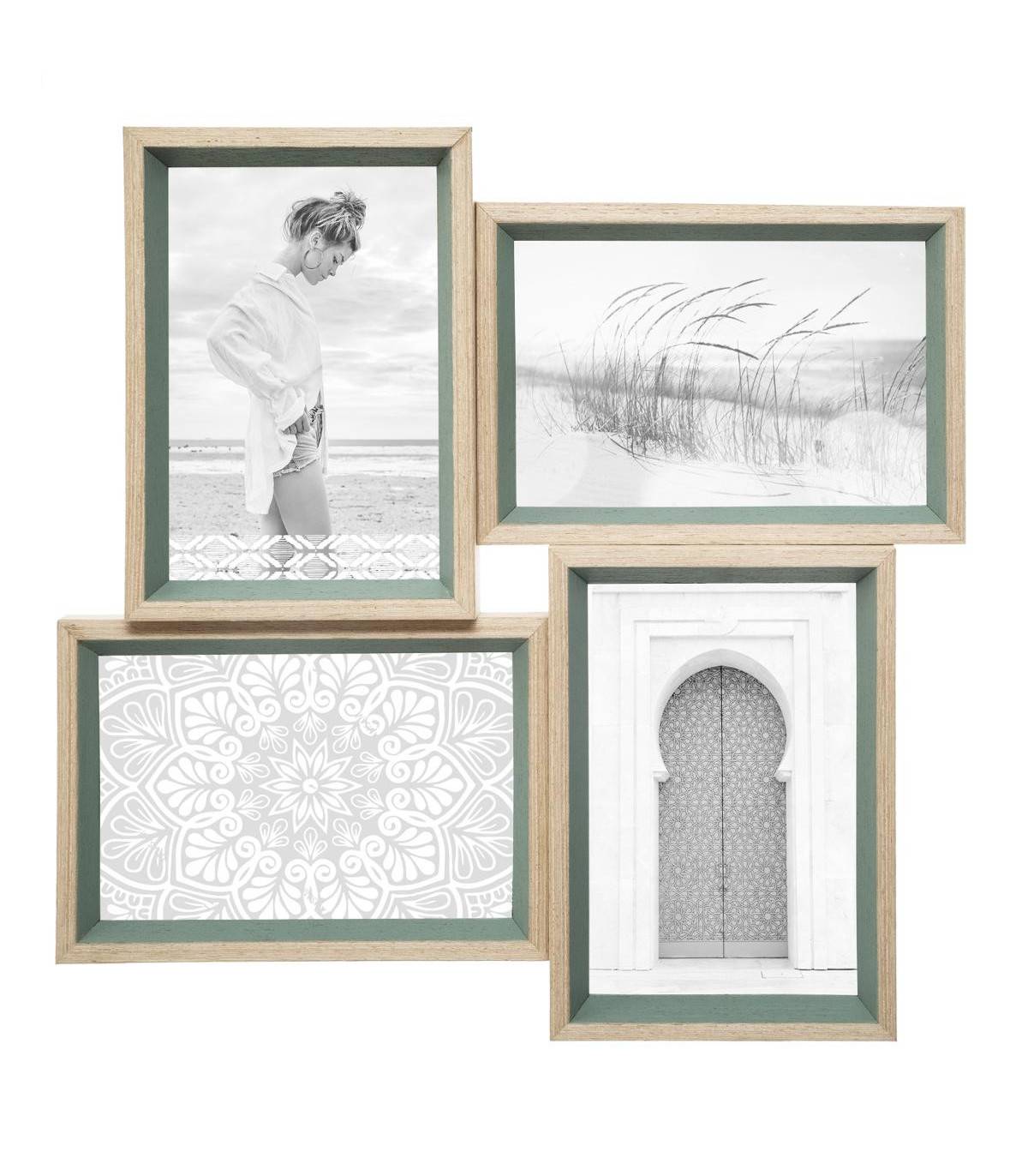 Cadre Pêle-mêle Multivues 4 Photos en bois et verre 31 x 31 cm - Imagen 1