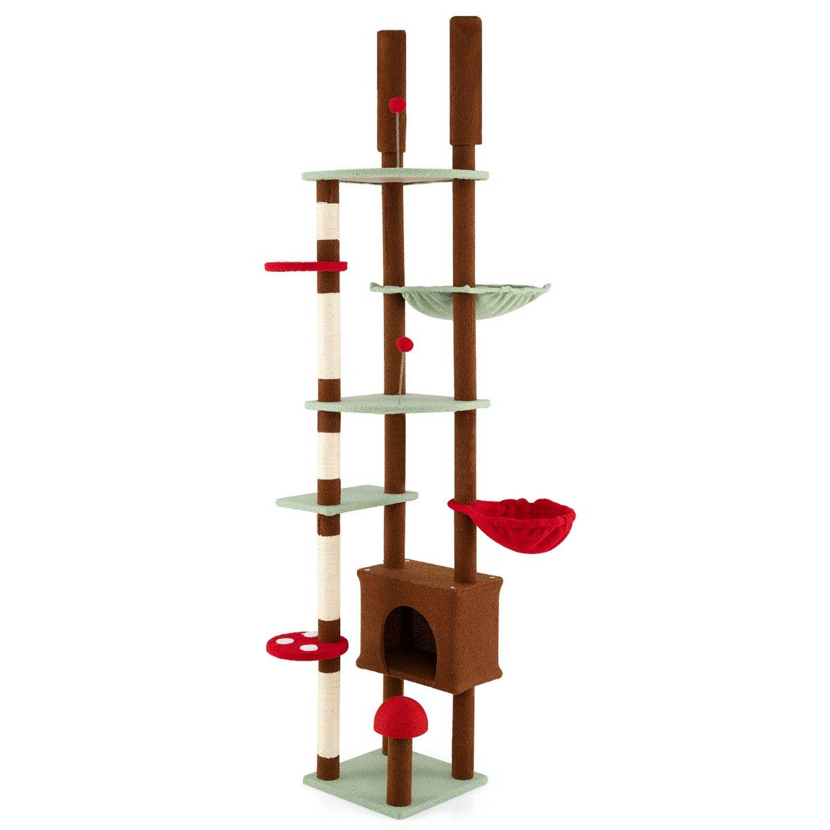 Maison Chic - Arbre à Chat du Sol au Plafond Tour à Chat Hauteur Réglable avec Condo et Hamac Panier Suspendu - Image 1