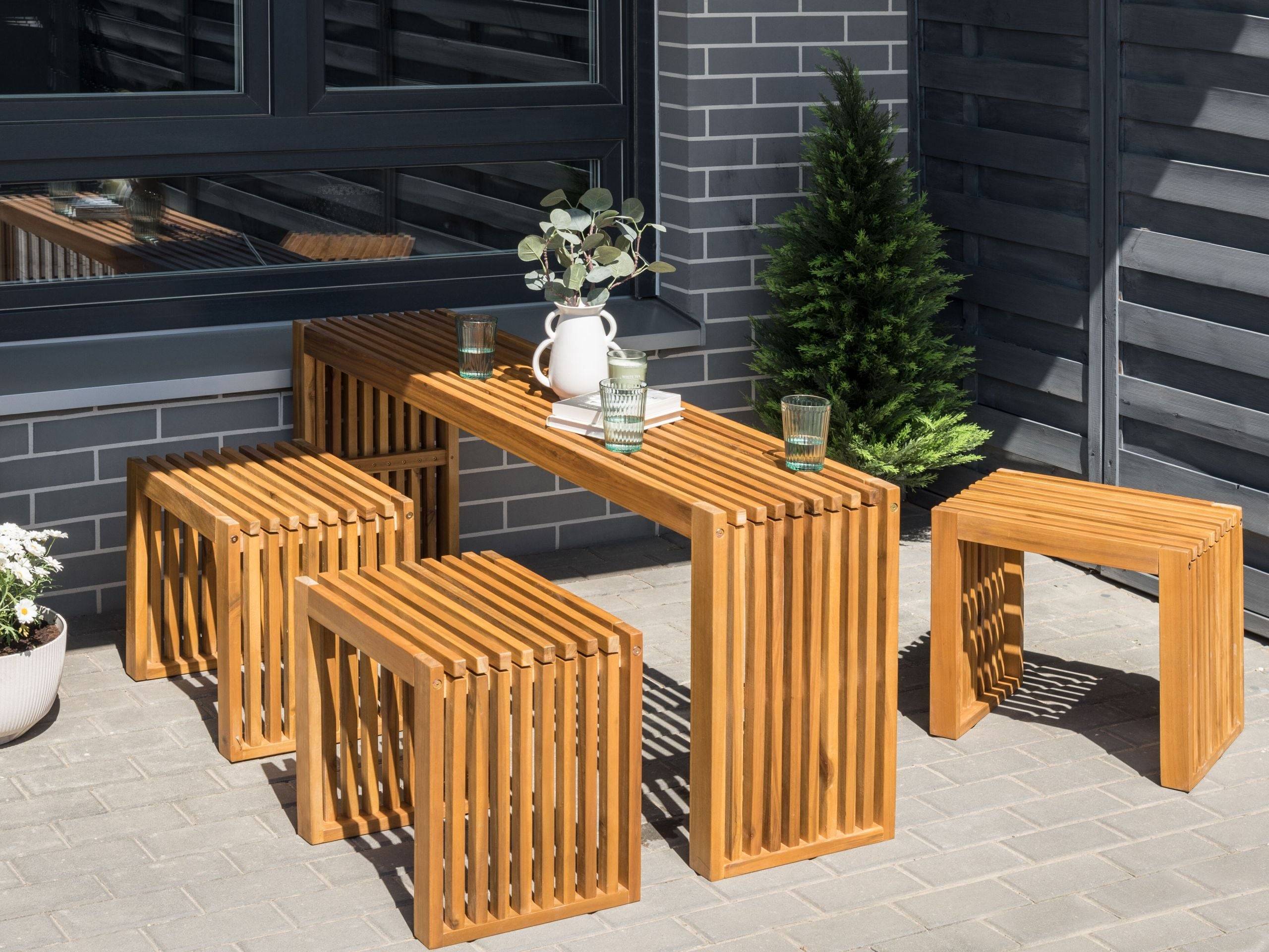 Beliani - Set de salle à manger, 3 Personnes Acacia Marron BELLANO - 150x35x60- Beliani - Imagen 1