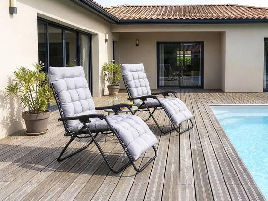 Fauteuil De Jardin Relax Zéro Gravité Avec Coussin Matelassé "sintra" - Noir -habitat Et Jardin - Image 2