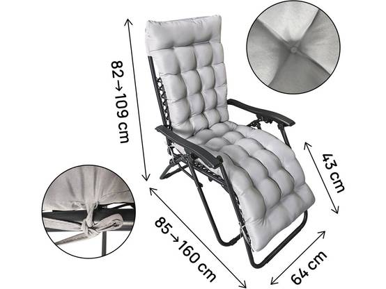 Fauteuil De Jardin Relax Zéro Gravité Avec Coussin Matelassé "sintra" - Noir -habitat Et Jardin - Image 3