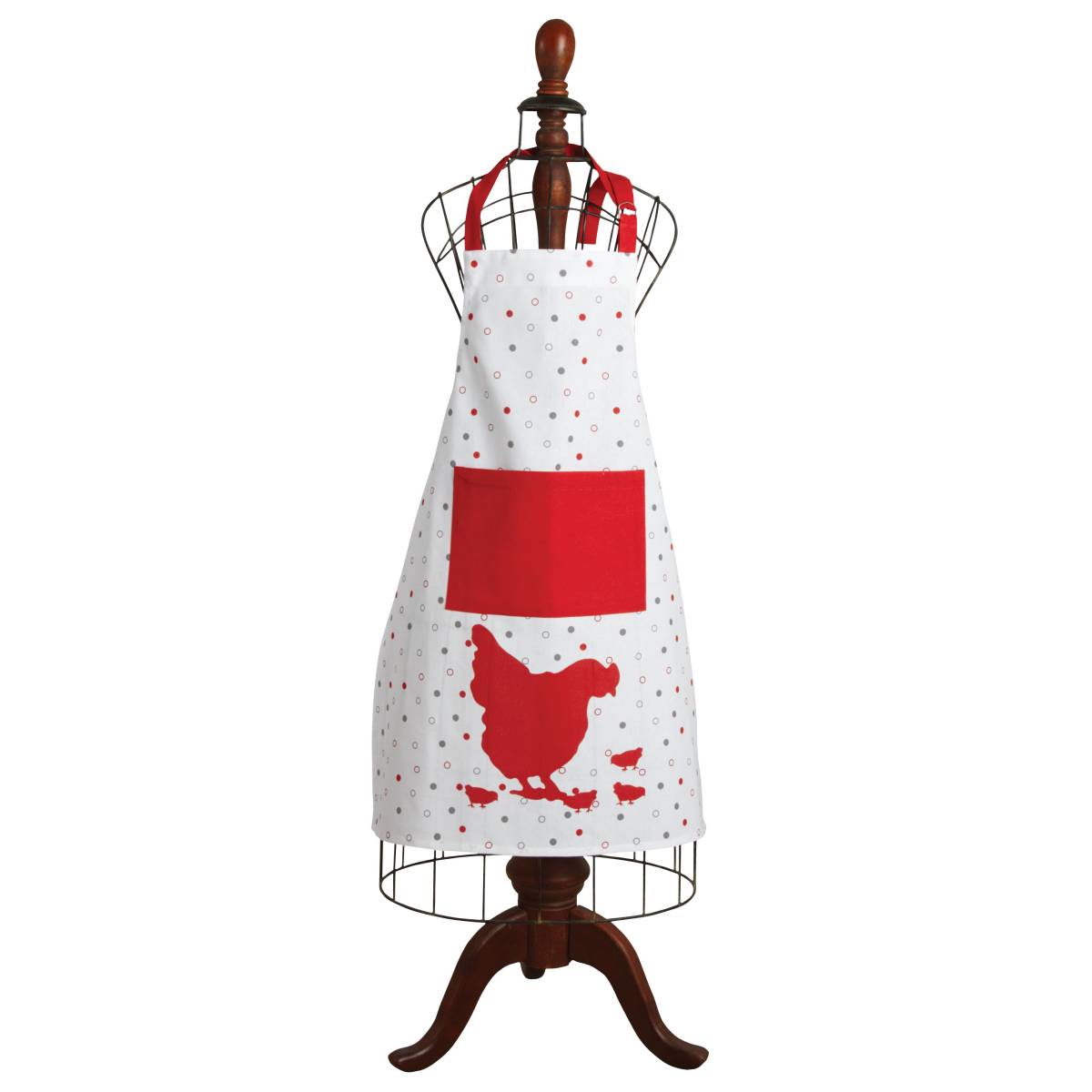 Aubry Gaspard - Tablier de cuisine en coton – Motif poule et poche rouge - Imagen 1